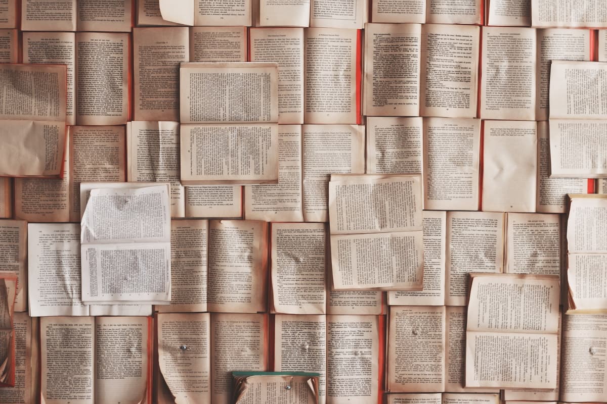 Open books arranged on a table