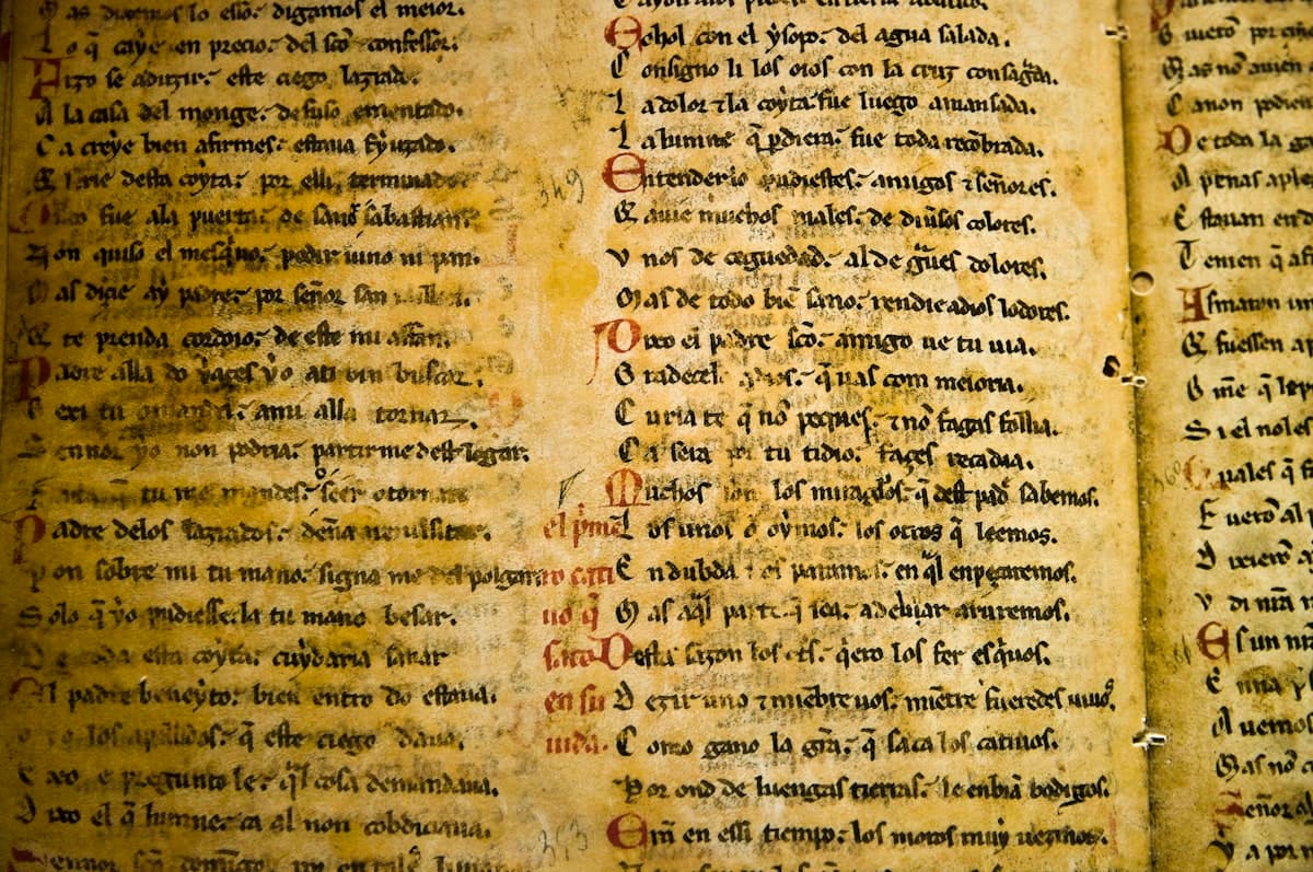 An open book photographed from above