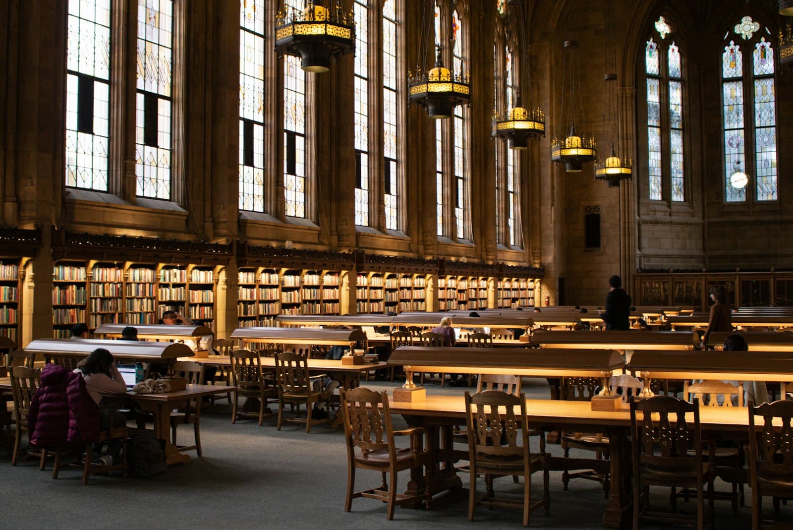 Students studying in a historic library